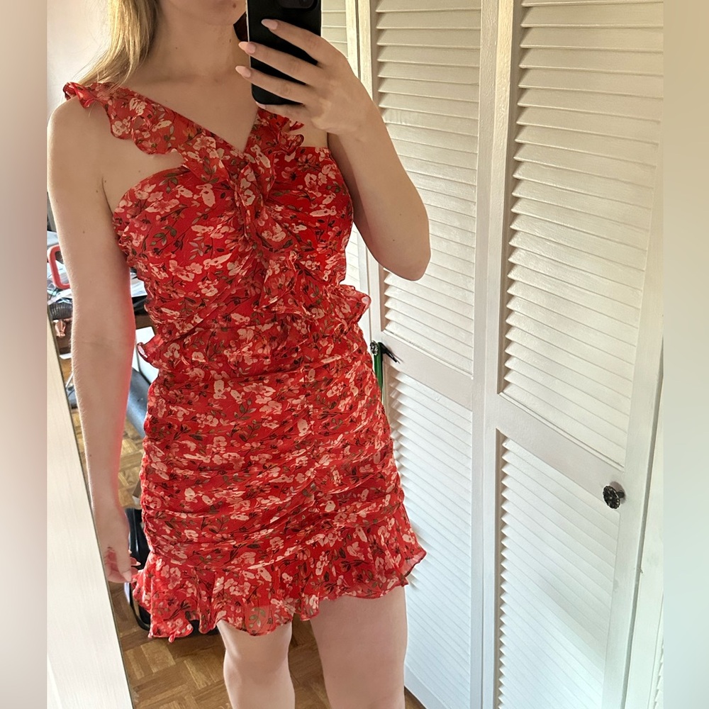 ASTR the Label ZINNIA FLORAL RUFFLE DRESS red orange